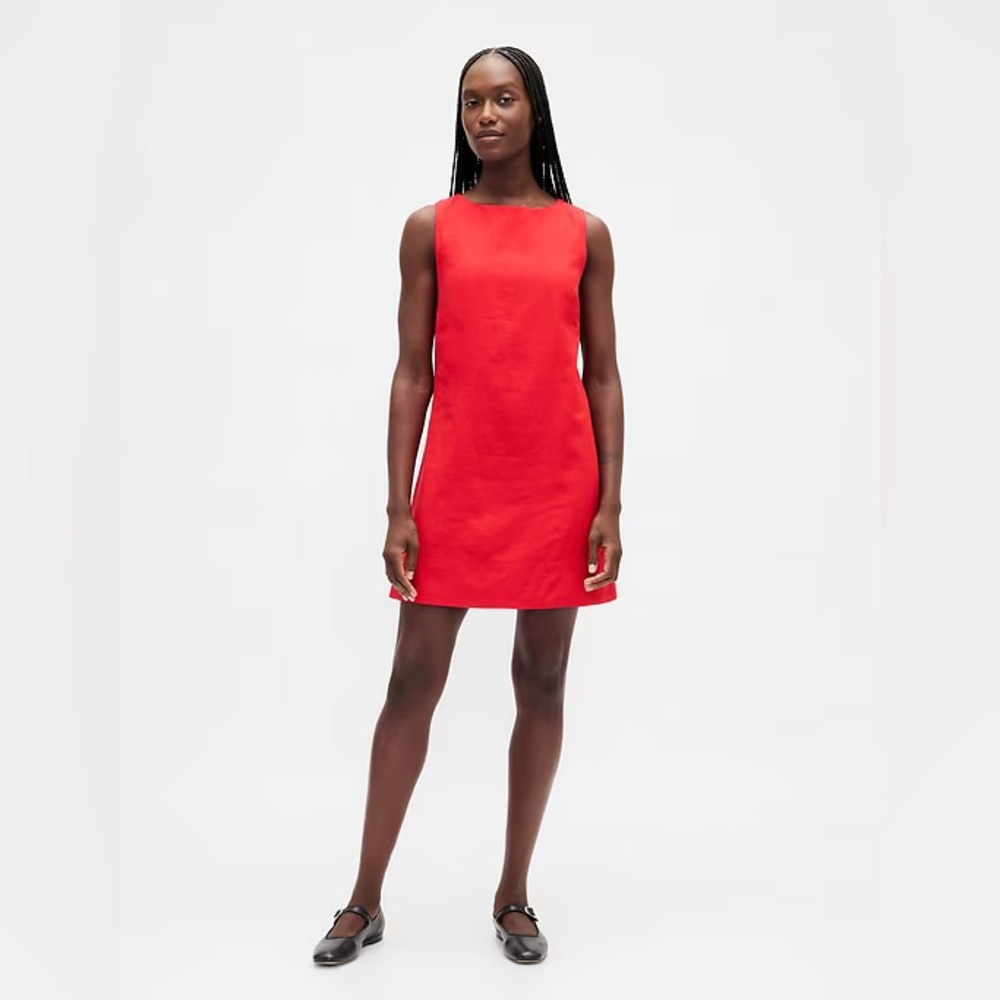 GAP Red Linen Blend Mini Shift Dress Size Small NWOT